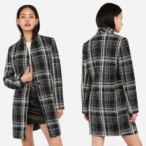 Express Plaid Recycled Wool Collarless Tweed Coat